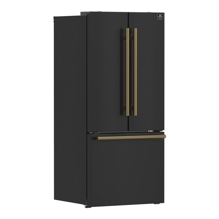 Forno Gallipoli Espresso 30-Inch Black French Door Refrigerator, Bottom Freezer, 17.5 Cu. Ft., No Frost, Ice Maker