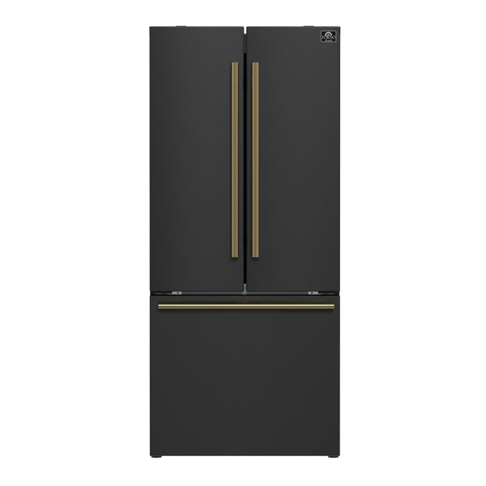 Forno Gallipoli Espresso 30-Inch Black French Door Refrigerator, Bottom Freezer, 17.5 Cu. Ft., No Frost, Ice Maker