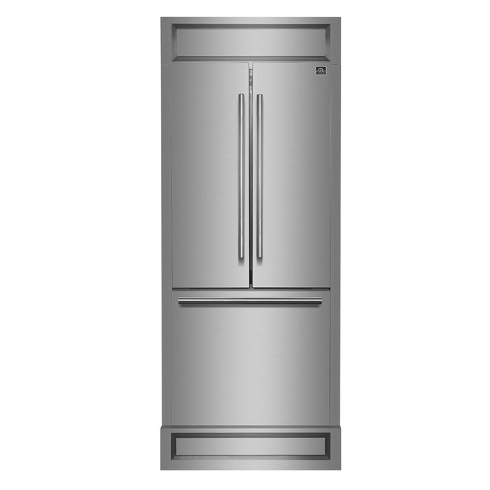 Forno Gallipoli 30-Inch French Door Refrigerator, 17.5 cu.ft Capacity, Modern Decorative Grill, 34-Inch Width, Stainless Steel, No Frost Technology, Energy Efficient