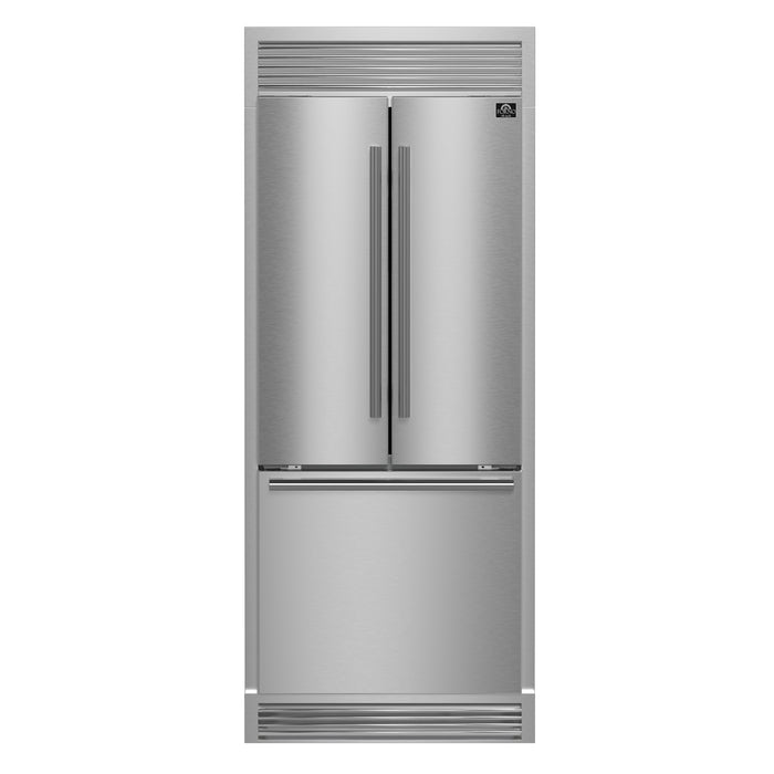 Forno Gallipoli 30-Inch French Door Refrigerator, 17.5 cu.ft Capacity, Decorative Grill, 34-Inch Width, Stainless Steel, No Frost Technology, Energy Efficient