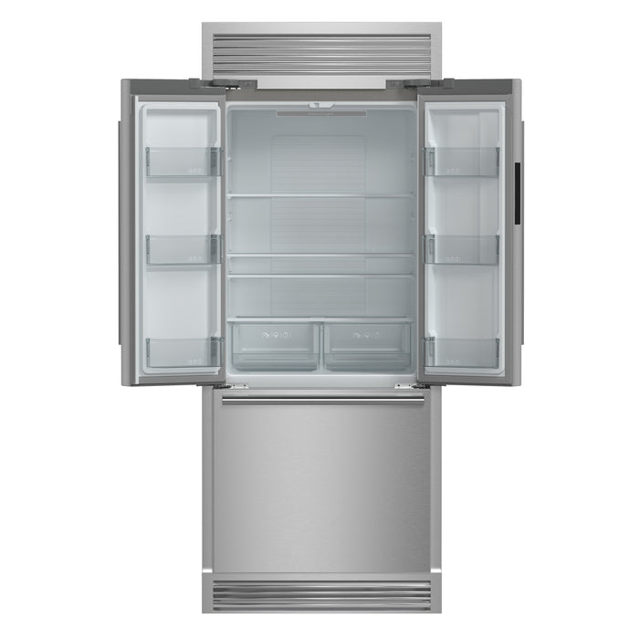 Forno Gallipoli 30-Inch French Door Refrigerator, 17.5 cu.ft Capacity, Decorative Grill, 34-Inch Width, Stainless Steel, No Frost Technology, Energy Efficient