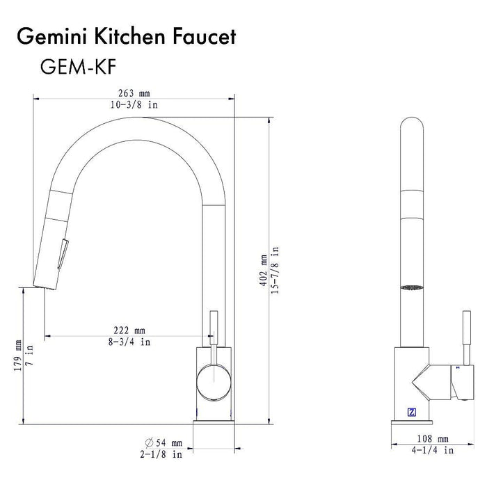 ZLINE Gemini Pull Down Single Handle Kitchen Faucet in Matte Black (GEM-KF-MB)