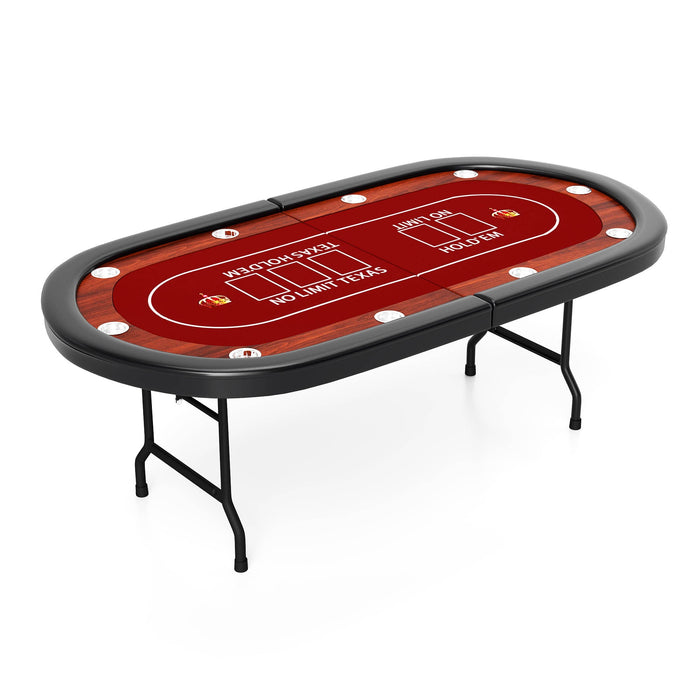 90.5" Large Folding Poker Table 10 Player Casino Texas Holdem Table for Card Game, Red