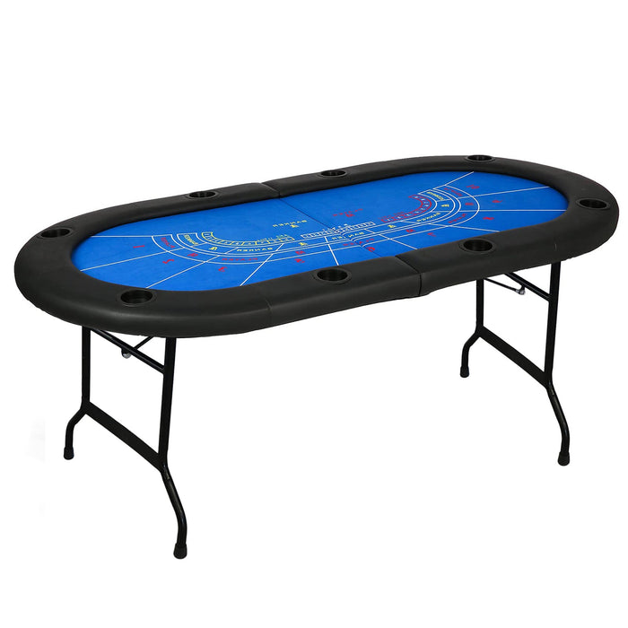 70.8" Folding Poker Table 6-8 Player with 8 Cup Holder for Texas Casino Leisure Game, Blue