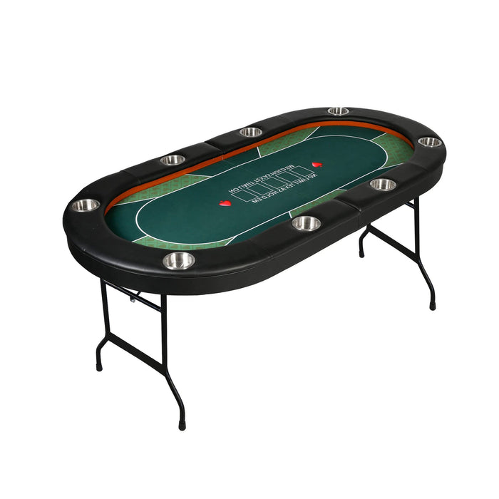 70.8" Folding Poker Table 8 Player Card Table with 8 Cup Holder for Texas Casino, Green