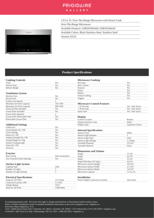 GMOS1964AF official specification sheet