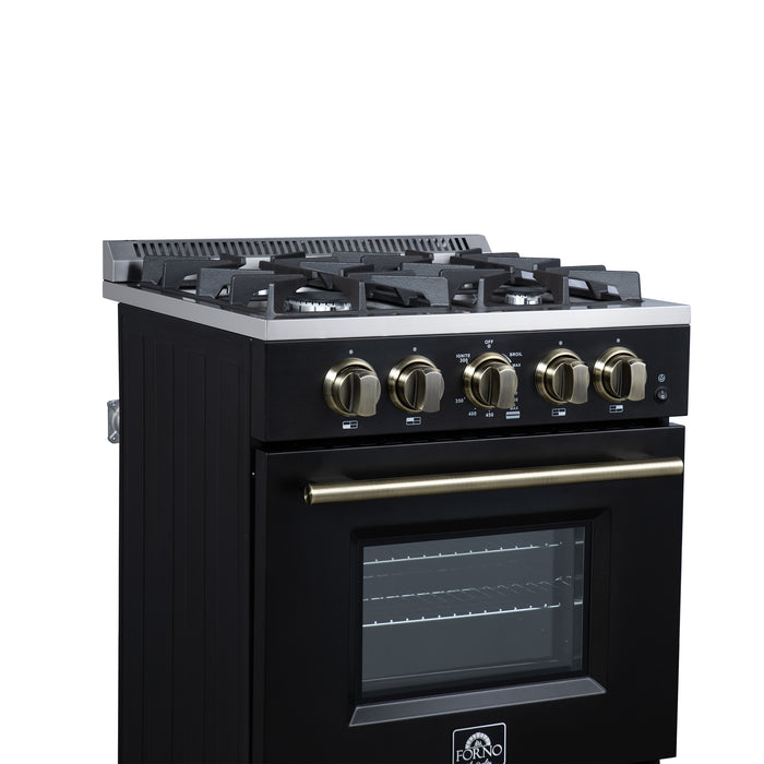 Forno Breno 24 Inch Freestanding Gas Range in Black with Antique Brass, Compact Design