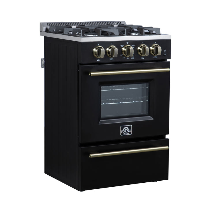 Forno Breno 24 Inch Freestanding Gas Range in Black with Antique Brass, Compact Design