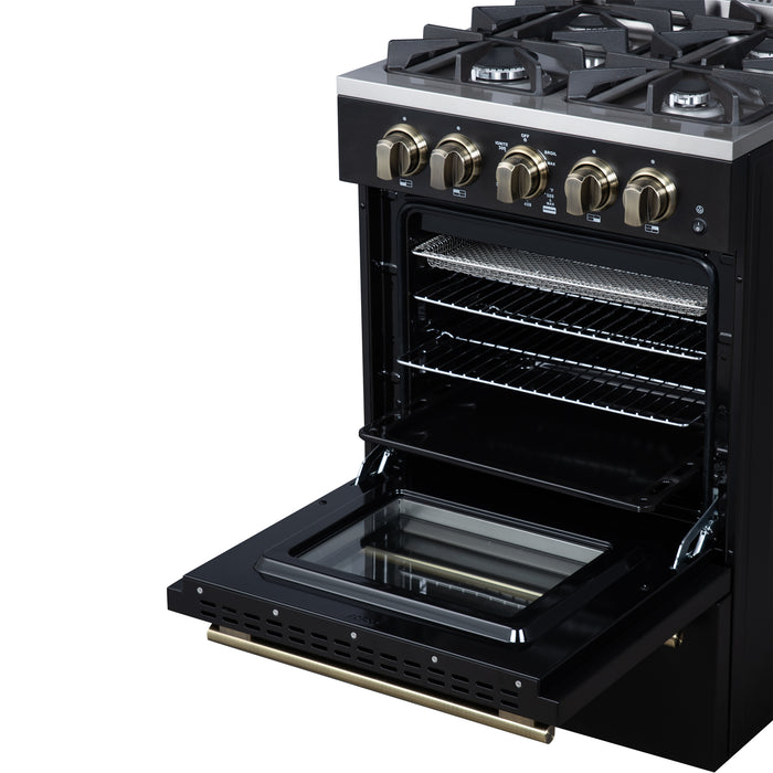 Forno Breno 24 Inch Freestanding Gas Range in Black with Antique Brass, Compact Design