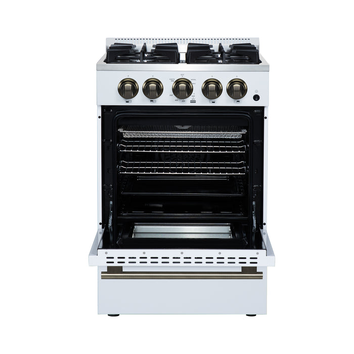Forno Breno 24 Inch Freestanding Gas Range in White with Antique Brass, Compact Design