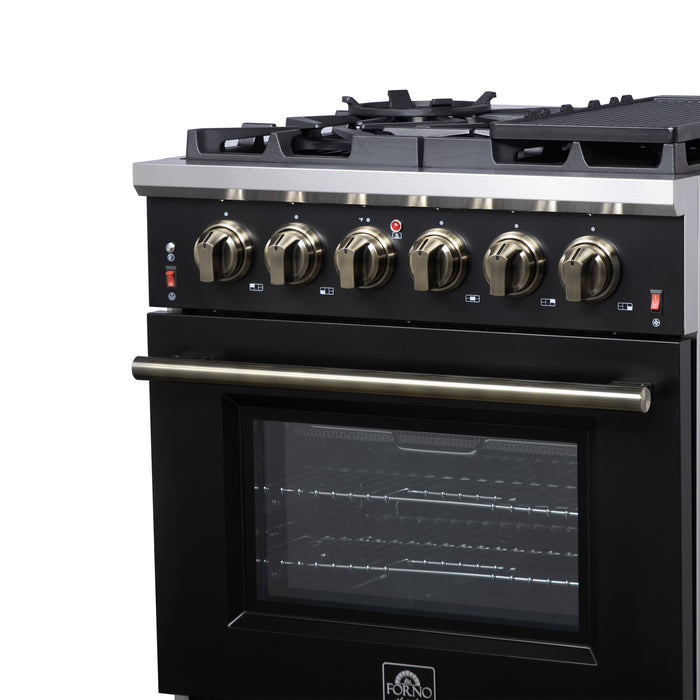 Forno Massimo 30-Inch Black Freestanding Gas Range, 4 Burners, True Convection Oven