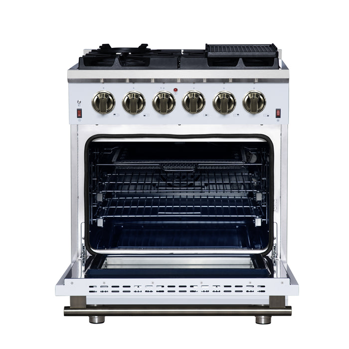 Forno Massimo 30-Inch White Freestanding Gas Range, 4 Burners, True Convection Oven