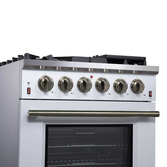 Forno Massimo 30-Inch White Freestanding Gas Range, 4 Burners, True Convection Oven