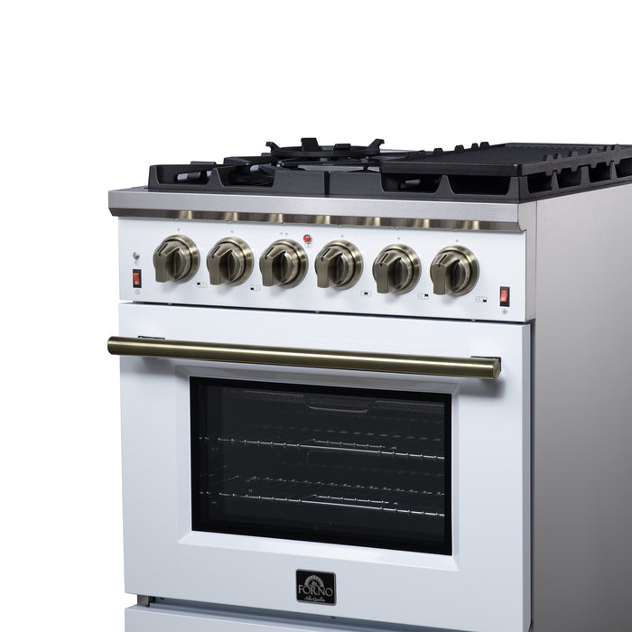 Forno Massimo 30-Inch White Freestanding Gas Range, 4 Burners, True Convection Oven