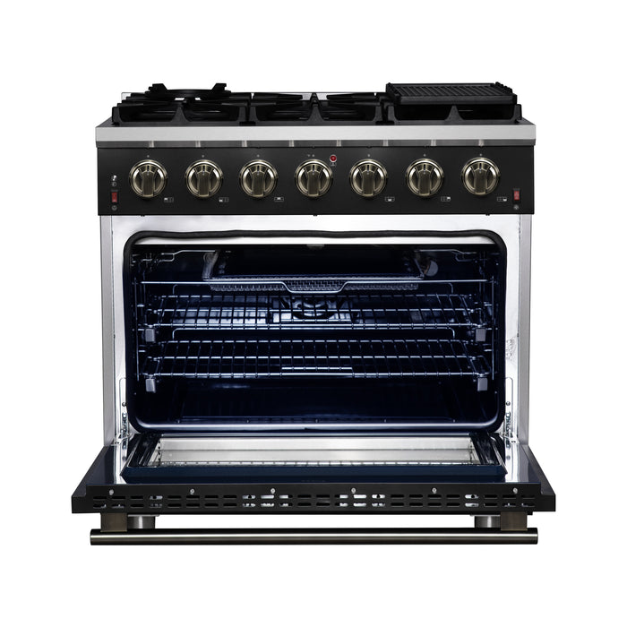 Forno Massimo 36-Inch Black Freestanding Gas Range, 6 Sealed Burners, Convection Oven, Energy Efficient