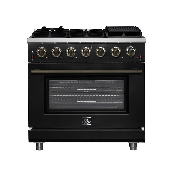 Forno Massimo 36-Inch Black Freestanding Gas Range, 6 Sealed Burners, Convection Oven, Energy Efficient