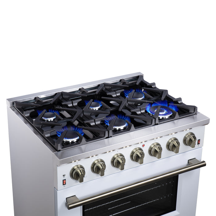 Forno Massimo 36-Inch White Freestanding Gas Range, 6 Sealed Burners, Convection Oven, Energy Efficient