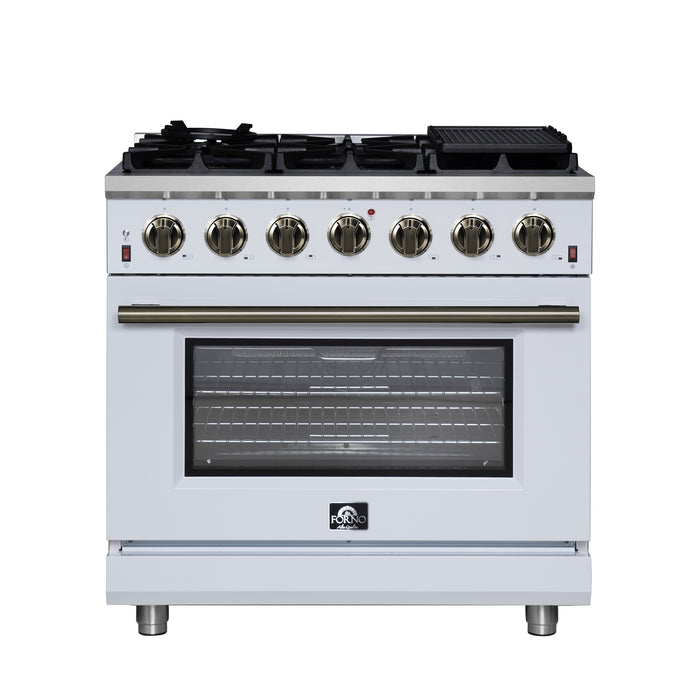 Forno Massimo 36-Inch White Freestanding Gas Range, 6 Sealed Burners, Convection Oven, Energy Efficient
