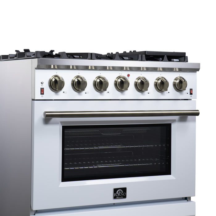 Forno Massimo 36-Inch White Freestanding Gas Range, 6 Sealed Burners, Convection Oven, Energy Efficient