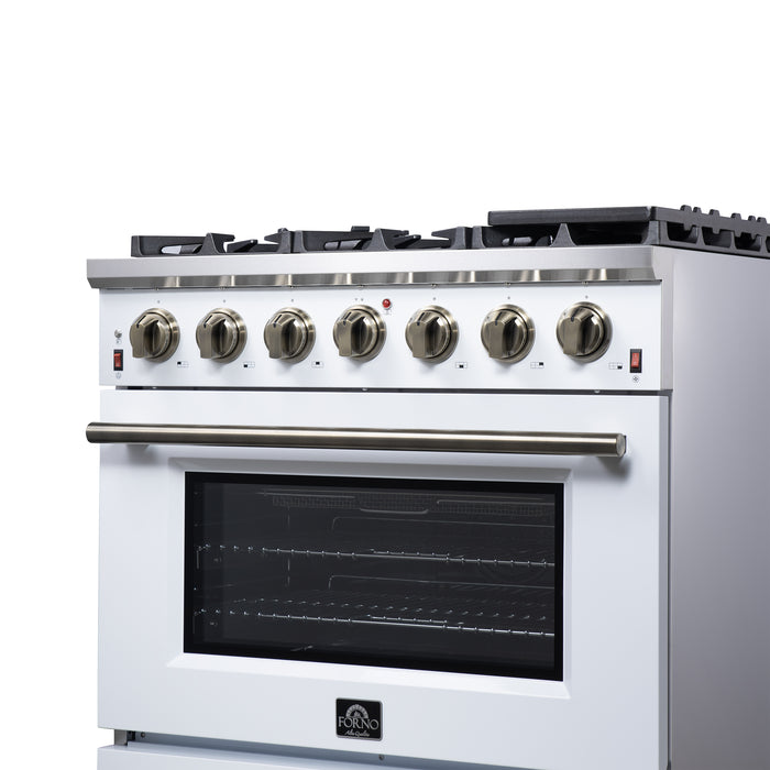 Forno Massimo 36-Inch White Freestanding Gas Range, 6 Sealed Burners, Convection Oven, Energy Efficient