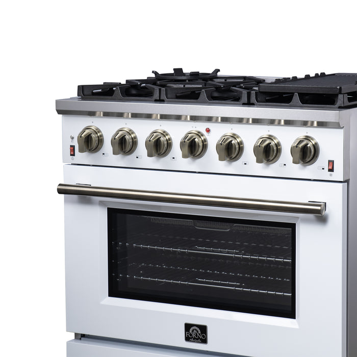 Forno Massimo 36-Inch White Freestanding Gas Range, 6 Sealed Burners, Convection Oven, Energy Efficient