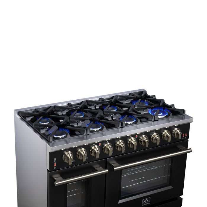 Forno Massimo 48-Inch Black Freestanding Gas Range, 8 Burners, True Convection Oven