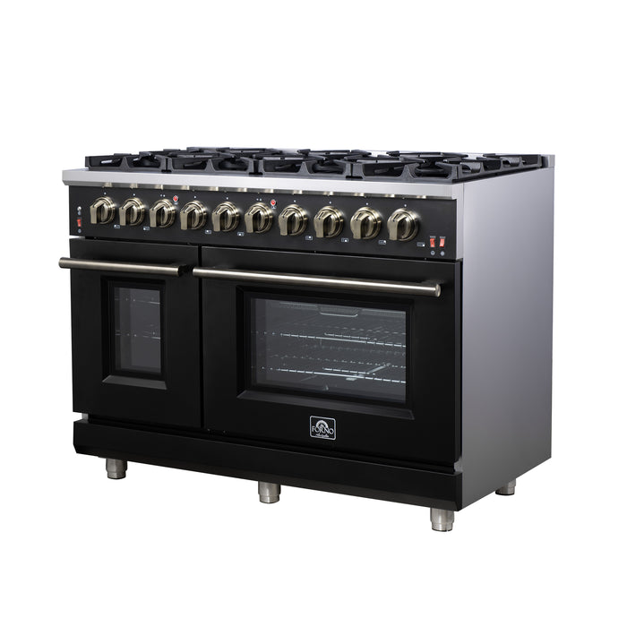 Forno Massimo 48-Inch Black Freestanding Gas Range, 8 Burners, True Convection Oven