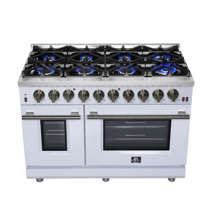 Forno Massimo 48-Inch White Freestanding Gas Range, 8 Burners, True Convection Oven
