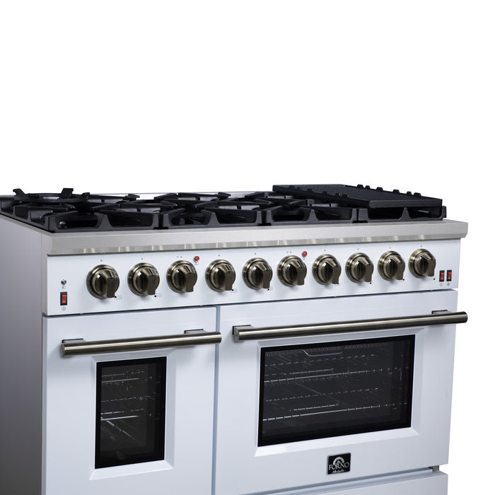 Forno Massimo 48-Inch White Freestanding Gas Range, 8 Burners, True Convection Oven