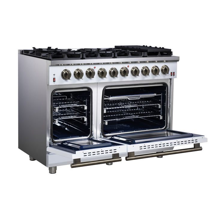 Forno Massimo 48-Inch White Freestanding Gas Range, 8 Burners, True Convection Oven
