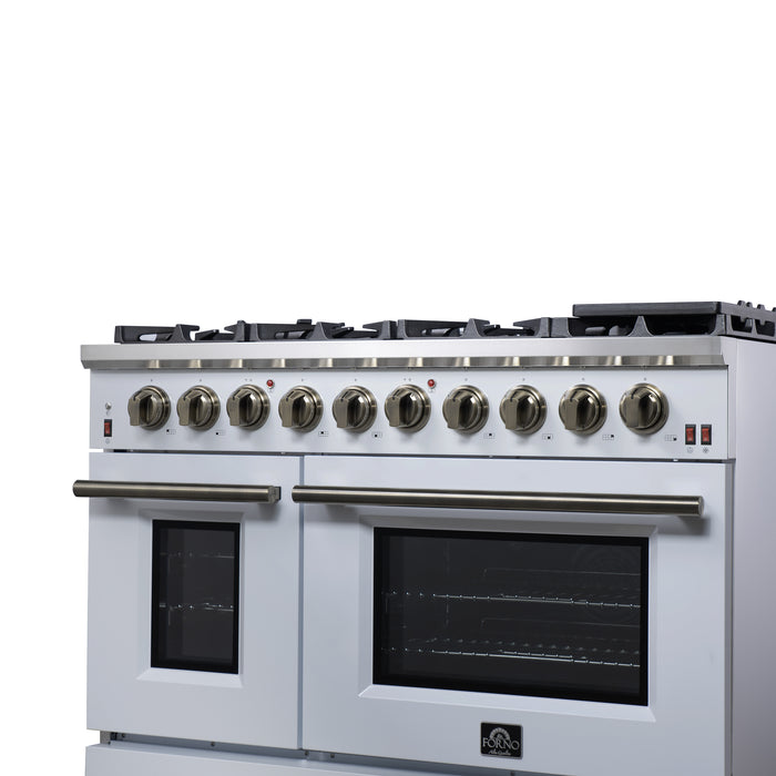 Forno Massimo 48-Inch White Freestanding Gas Range, 8 Burners, True Convection Oven