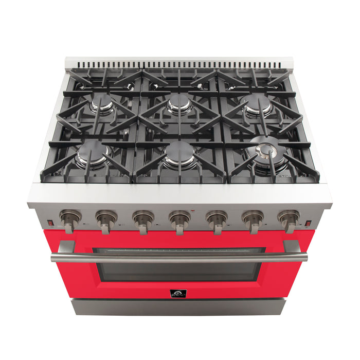 Forno Galiano 36-Inch Freestanding Gas Range, Stainless Steel, 6 Burners, Energy Efficient, Red Door