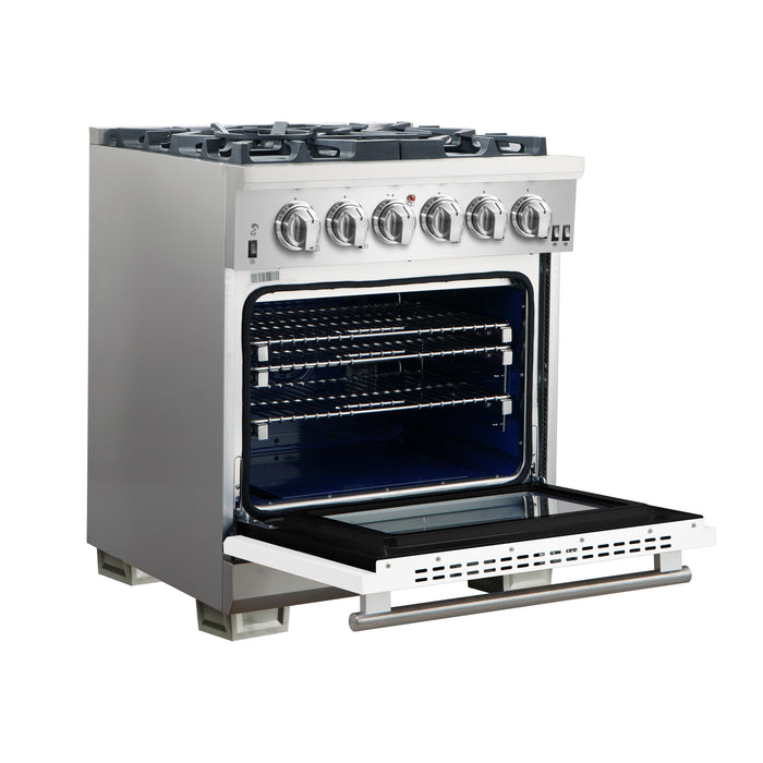 Forno Capriasca 30-Inch Freestanding Gas Range, 4 Burners, True Convection Oven, White Door