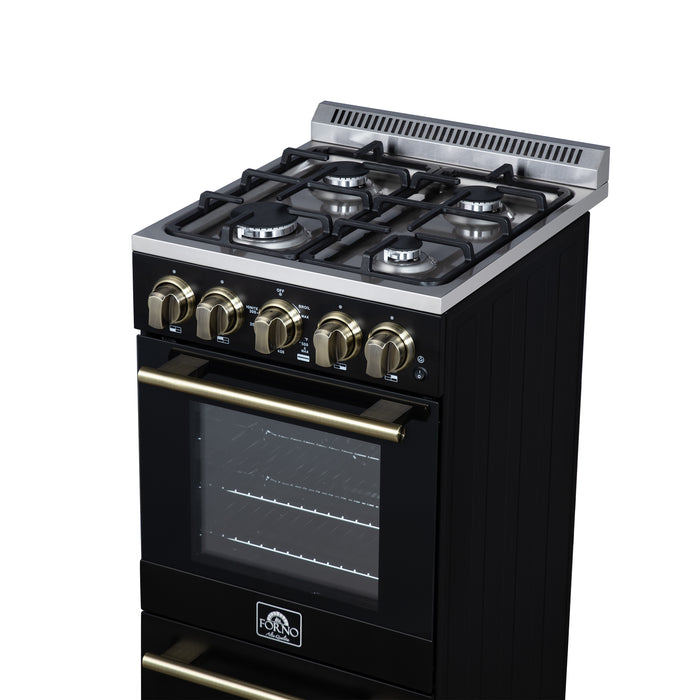 Forno Lamazze 20 Inch Freestanding Gas Range in Black, Compact Design