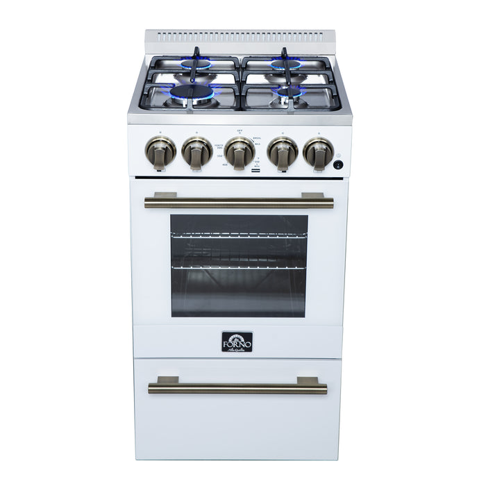 Forno Lamazze 20 Inch Freestanding Gas Range in White, Compact Design