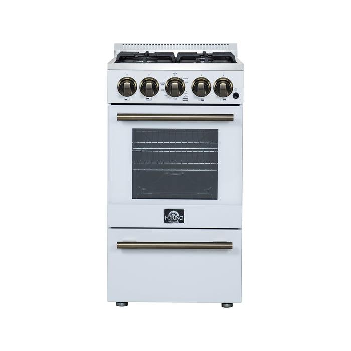 Forno Lamazze 20 Inch Freestanding Gas Range in White, Compact Design