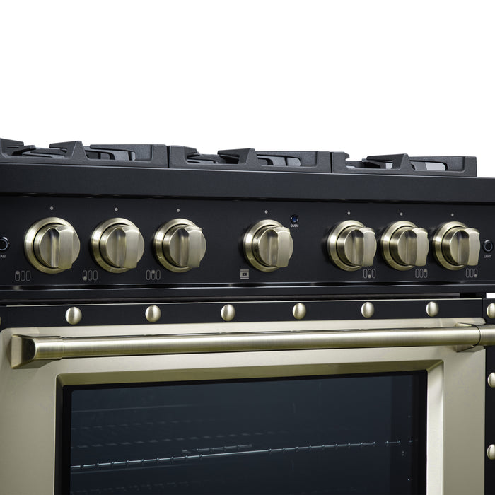 Valente 36" Gas Range in Black, 6 Sealed Burnes, 71 000 BTU Cooktop Output , 5.2 Cu.Ft. convection Oven, Telescopic Racks