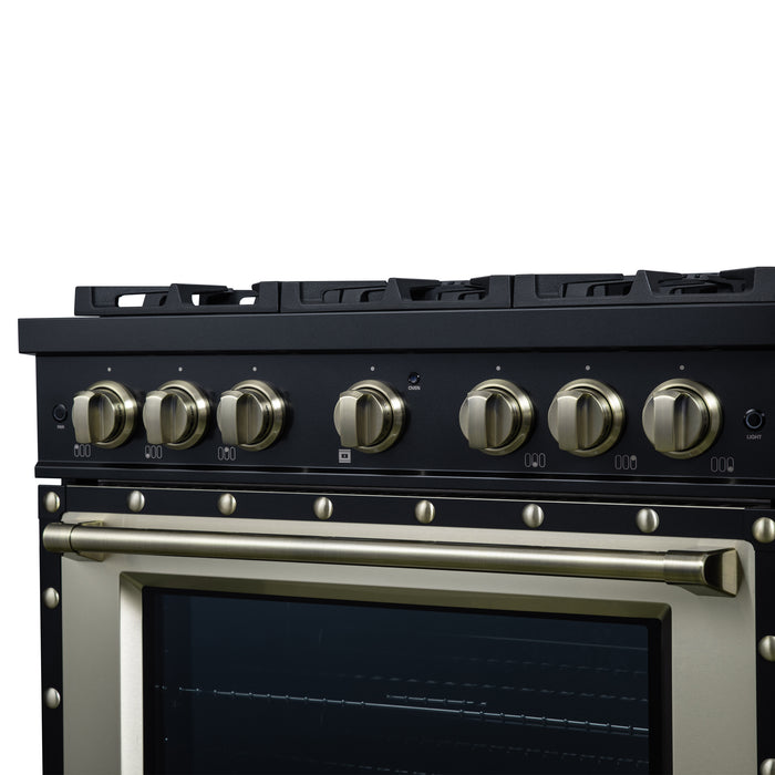 Valente 36" Gas Range in Black, 6 Sealed Burnes, 71 000 BTU Cooktop Output , 5.2 Cu.Ft. convection Oven, Telescopic Racks