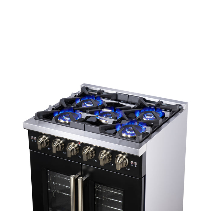 Forno Capriasca 30-Inch Freestanding French Door Gas Range, 4 Burners, Convection Oven, Energy Efficient