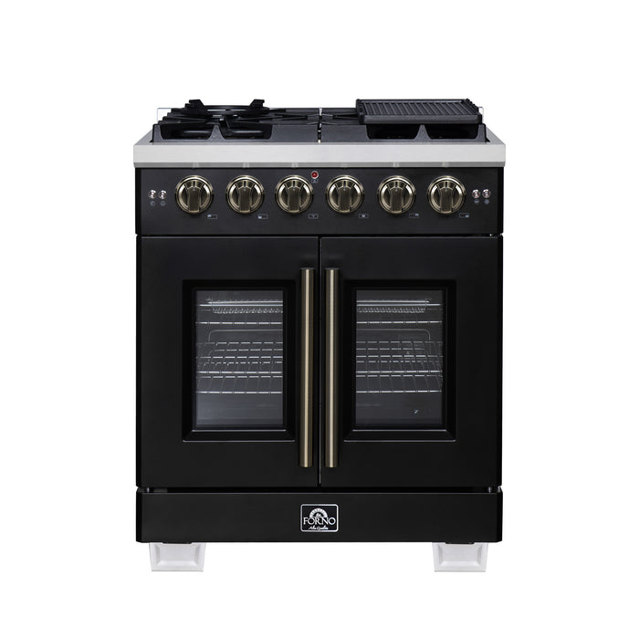 Forno Capriasca 30-Inch Freestanding French Door Gas Range, 4 Burners, Convection Oven, Energy Efficient