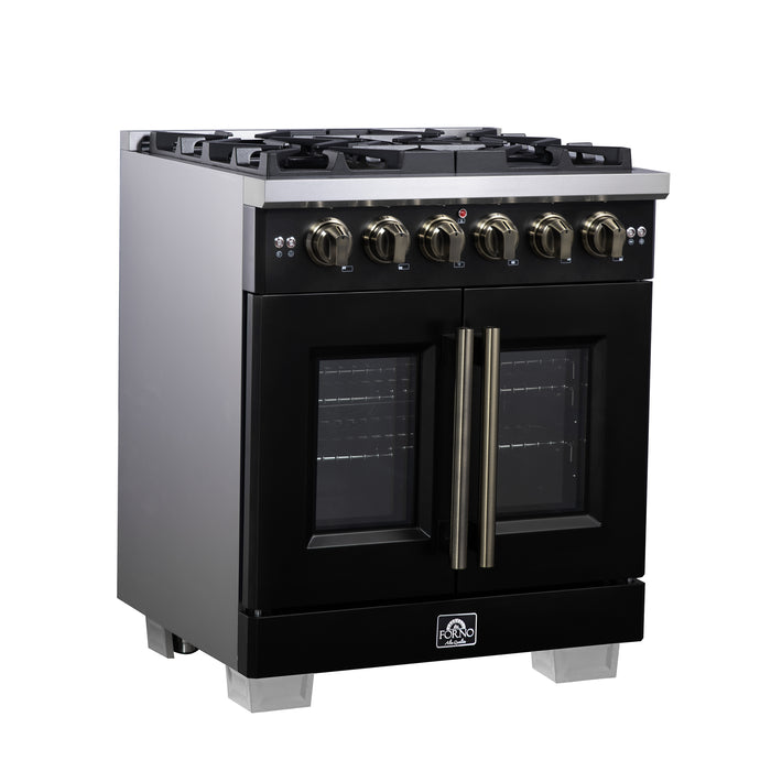 Forno Capriasca 30-Inch Freestanding French Door Gas Range, 4 Burners, Convection Oven, Energy Efficient