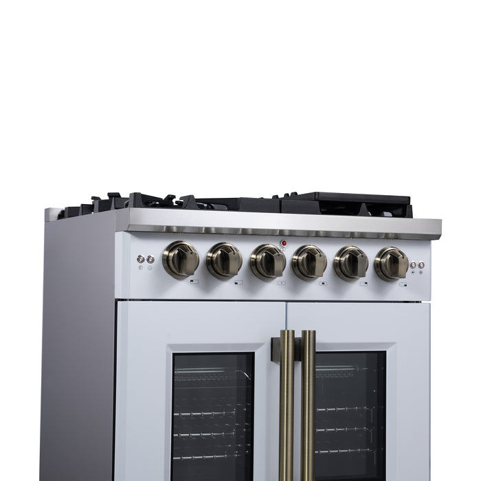 Forno Capriasca 30-Inch White Freestanding French Door Gas Range, 4 Burners, Convection Oven, Energy Efficient