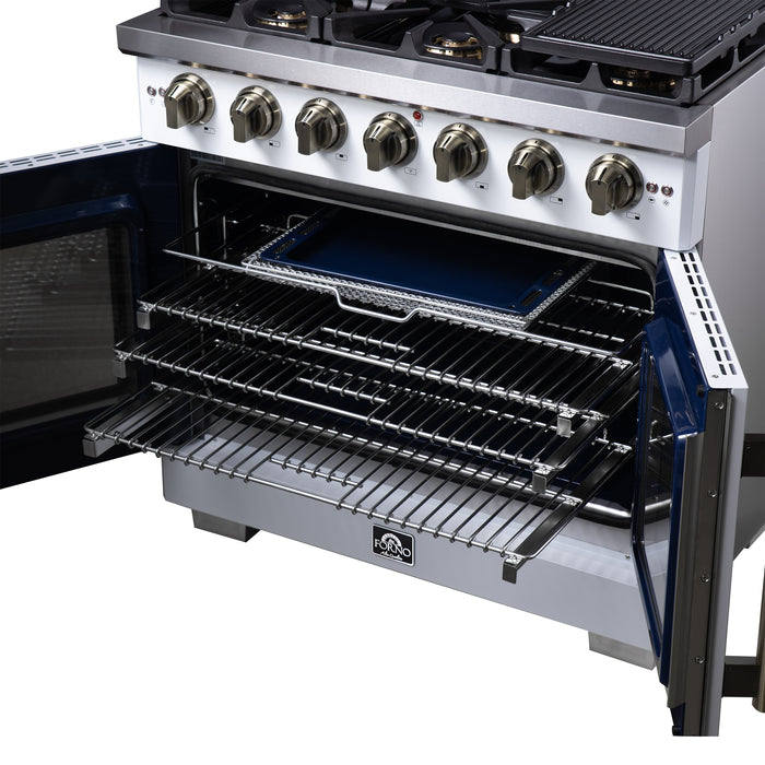 Forno Capriasca 36-Inch White Freestanding French Door Gas Range, 6 Burners, Convection Oven, Energy Efficient