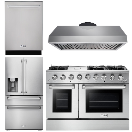THOR Kitchen Package - 48" Gas Range, Range Hood, Refrigerator with Water and Ice Dispenser, Dishwasher, AP-HRG4808U-10