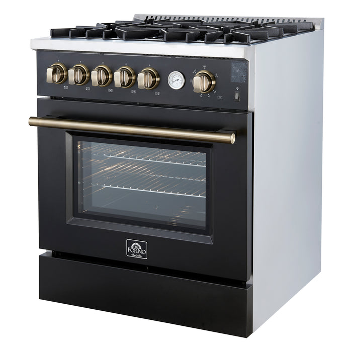 Giovanni 30-inch Gas Range Black & Antique Brass Design, 5 Burners 67,000 BTU, 4.32 cu.ft. Convection Oven