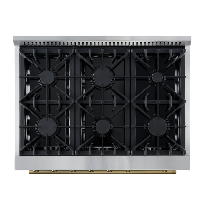 Marco 36-Inch Gas Range Black & Antique Brass Design, 6 Burners 67,000 BTU, 5.36 cu.ft. Convection Oven