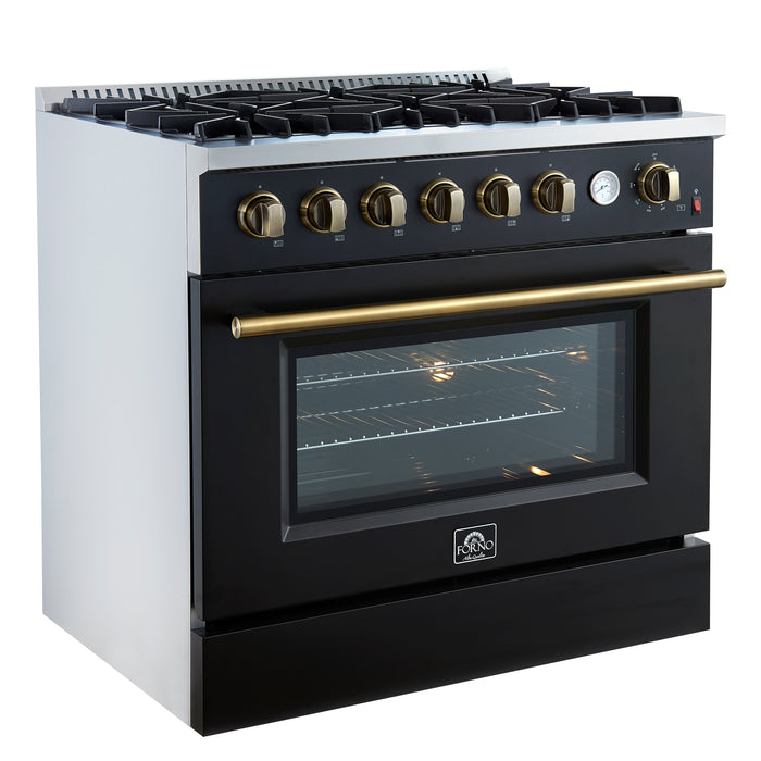 Marco 36-Inch Gas Range Black & Antique Brass Design, 6 Burners 67,000 BTU, 5.36 cu.ft. Convection Oven