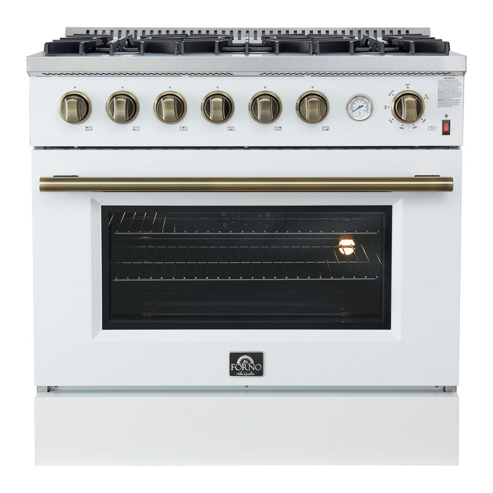 Marco 36-Inch Gas Range White & Antique Brass Design, 6 Burners 67,000 BTU, 5.36 cu.ft. Convection Oven