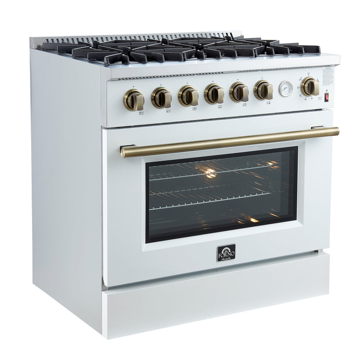 Marco 36-Inch Gas Range White & Antique Brass Design, 6 Burners 67,000 BTU, 5.36 cu.ft. Convection Oven