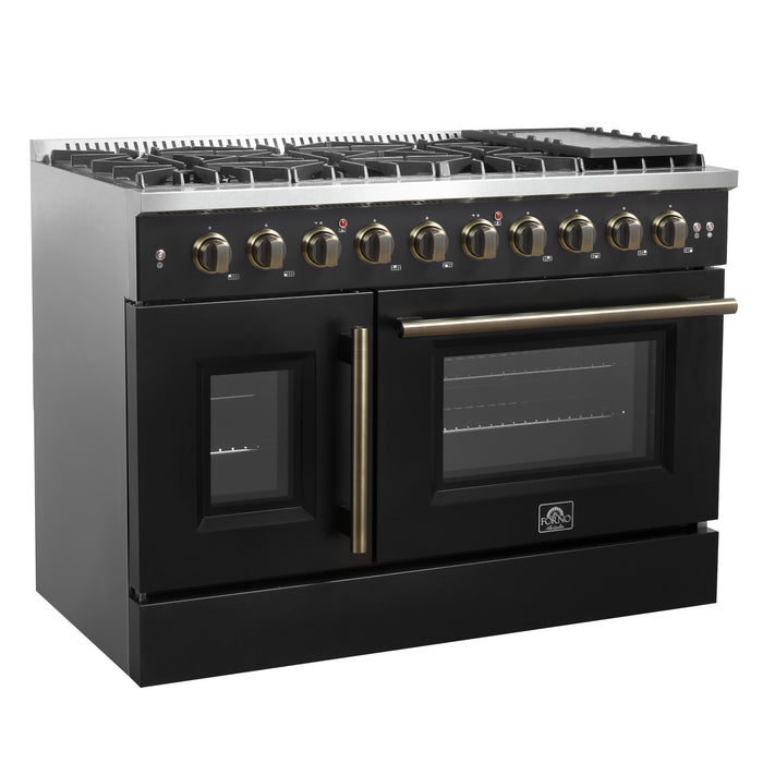 Forno Galiano 48" Freestanding French Door Gas Range in Black